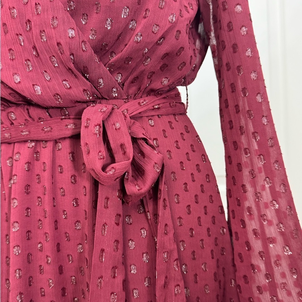 Fit & Flare Chiffon Dress Long Puff Sleeves Size 4 NWT Premier Amour - Picture 6 of 13